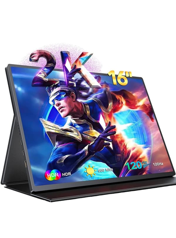 Bærbar Skærm, 2K HDR Display, Ultra-Narrow Bezel,EU-stik