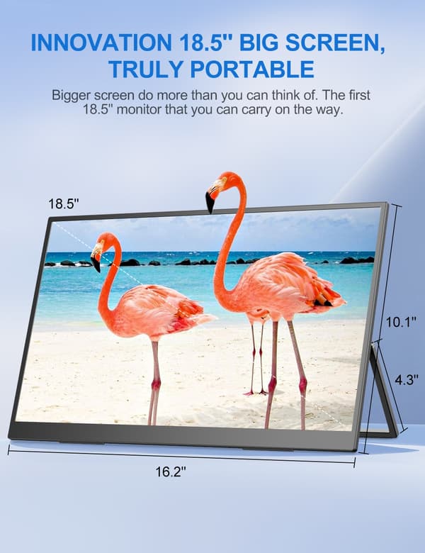 18,5" Bærbar Skærm, 120Hz Opdateringshastighed, 1080P FHD Opløsning,EU-stik