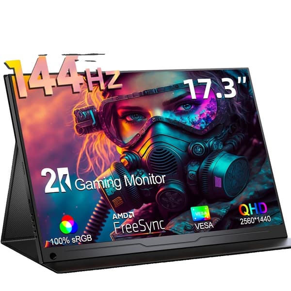 Bärbar Spelmonitor, 17,3 Tum QHD Skärm, 144Hz Uppdateringsfrekvens,EU-kontakt