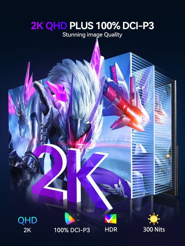 Kannettava 2.5K-näyttö, 144Hz virkistystaajuus, kaksoistyyppinen C-yhteys,EU-pistoke