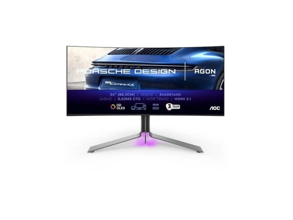 AOC Porsche PD34, 86,4 cm (34"), 3440 x 1440 pixlar, Wide Quad HD, QDOLED, 0,03 ms, Svart