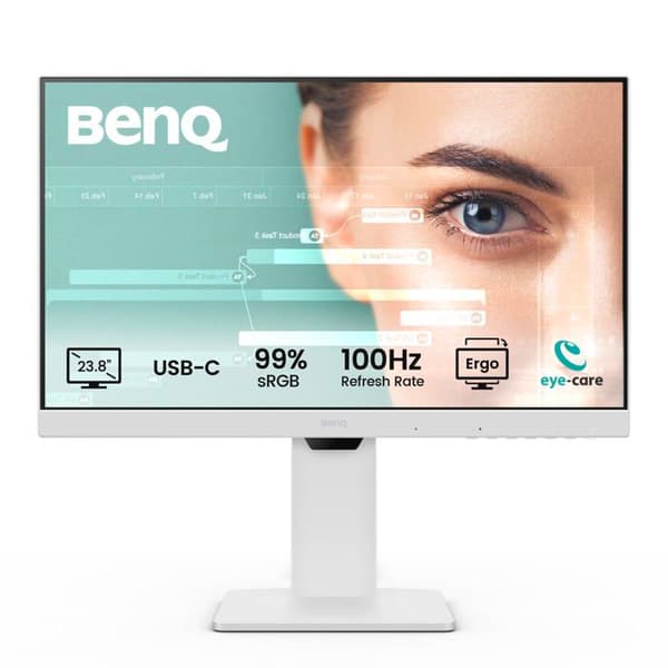 24' Full HD 100Hz-skärm idealisk för hemmakontoret med elegant vit design.