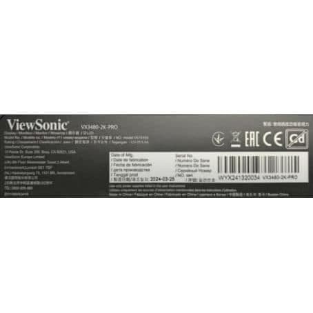 ViewSonic 34 tum WQHD 3440X1440 21:9 1MS VX3480-2K-PRO 4000:1 HDMI/DP