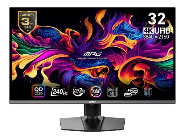 MSI MPG 321URXDE QD-OLED - OLED-skjerm - gaming - 31.5" - 3820 x 2160 4K @ 240 Hz - 1000 cd/m² - 1500000:1 - DisplayHDR 400 True Black - 0.03 ms - 2x Sort