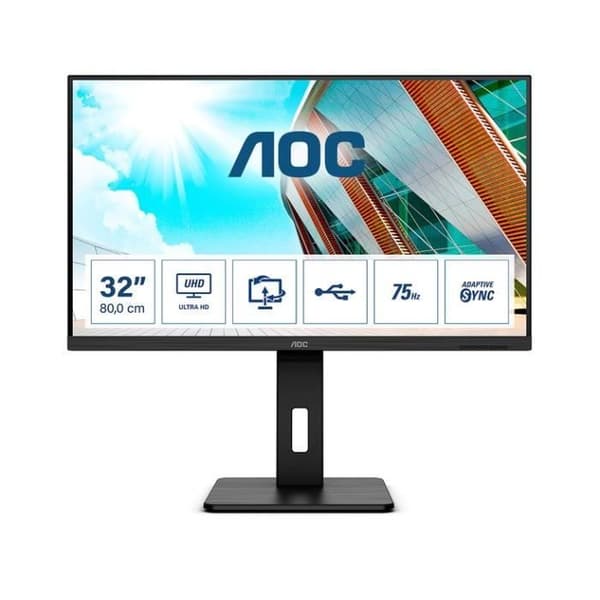 AOC U32P2 - LED-skärm - 31,5" - 3840 x 2160 4K @ 75 Hz - VA - 350 cd/m² - 3000:1 - 4 ms - 2xHDMI, DisplayPort - högtalare - svart Svart