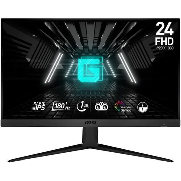 PC Gamer Monitor - MSI - G2412F - 24" - Snabb IPS-panel - FHD - 1 ms - 180 Hz - Adaptiv synkronisering - DP + HDMI - VESA-kompatibel Svart