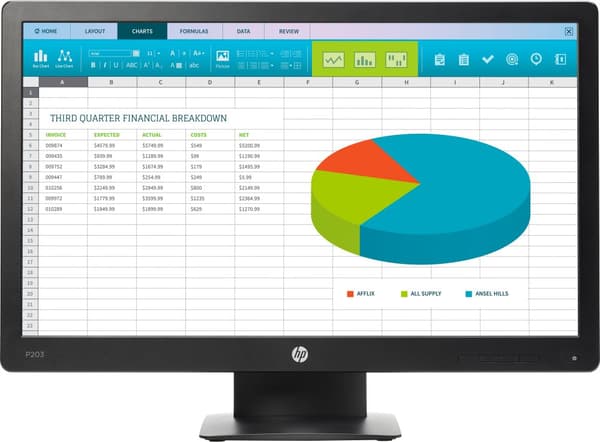 HP P203 20" monitor 1600x900 (wxga++) 5ms X7R53AA Svart