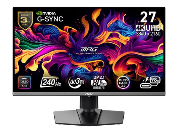 MSI MPG 272URX - OLED-skjerm - gaming - 27" (26.5" synlig) - 3840 x 2160 UHD @ 240 Hz - 1000 cd/m² - 1500000:1 - DisplayHDR 400 True Black - 0.03 ms