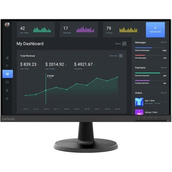 Lenovo D24-40 - 24-tums Full HD VA-skärm, 75Hz, 4ms, HDMI+VGA, AMD FreeSync, lutning justering, svart