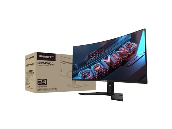 GIGABYTE GS34WQC, 86,4 cm (34"), 3440 x 1440 piksler, Wide Quad HD, LCD, 1 ms, Sort