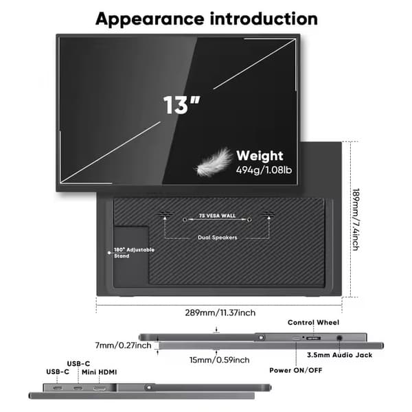 S13 portable monitor 13"