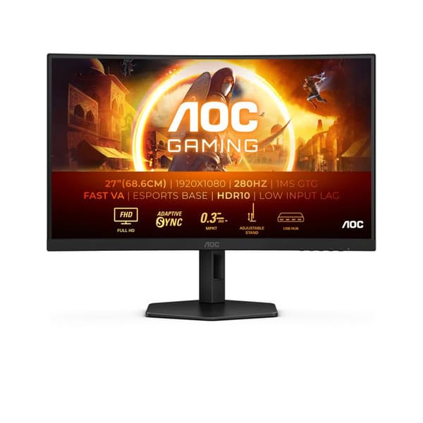 27" AOC G4 C27G4ZXU böjd skärm - Full HD - 0,3 ms - 300 cd/m² - HDMI, DisplayPort, USB Svart