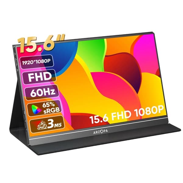 ARZOPA 15,6 tum Bärbar Skärm, 1080P FHD Upplösning, Ultratunn Design,15.6 S1 Tabell