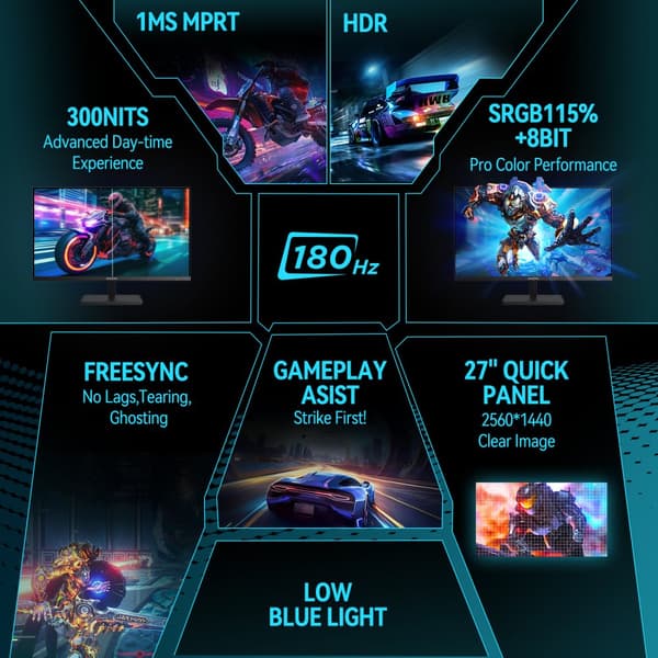 Gaming Monitor, 27 Tommer 2K Opløsning, 180Hz Opdateringsfrekvens,27 QHD 180Hz M1RC