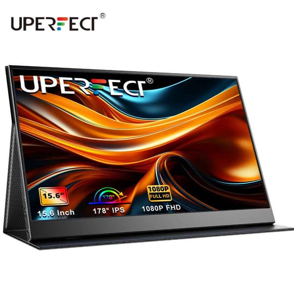 Bærbar Skærm, FHD 1080P Opløsning, Ultra-Tynd IPS Skærm,EU-stik