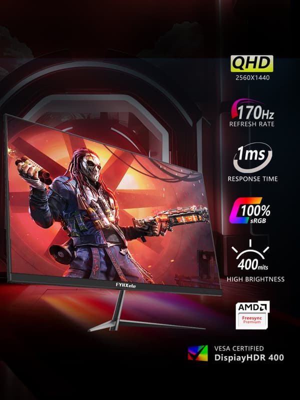 27 Tommer Gaming Skærm, 170Hz Opdateringshastighed, 1ms Reaktionstid, 2560x1440 Opløsning