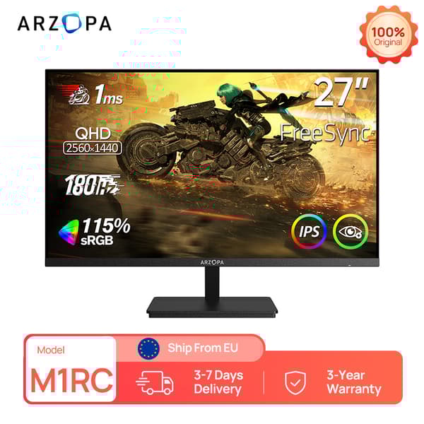 ARZOPA Spelmonitor, 27 QHD, 180Hz uppdateringsfrekvens,27 QHD 180Hz