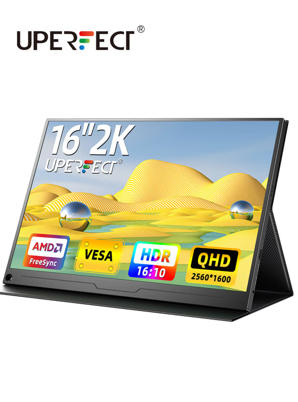 UPERFECT Bärbar Skärm, 16" 2560x1600 QHD Display, Lätt och Kompatibel med Flera Enheter,EU-kontakt