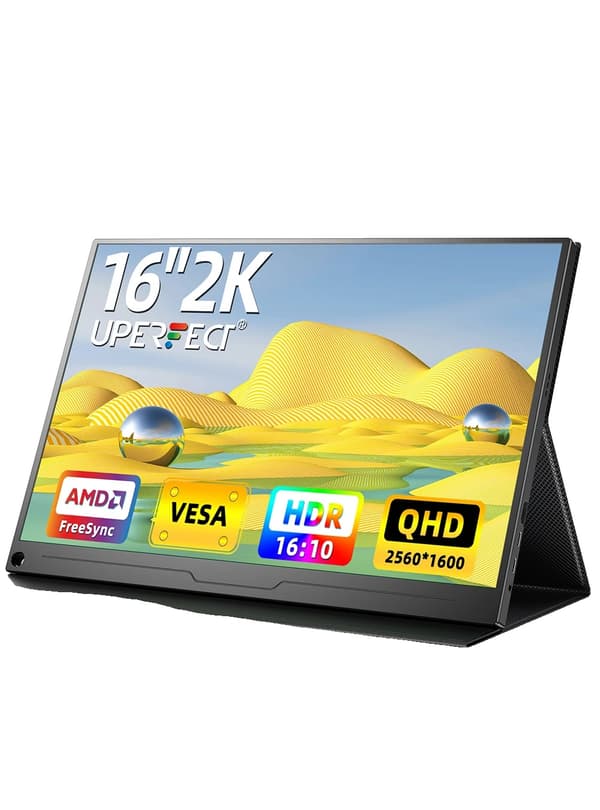 UPERFECT Bärbar Skärm, 16" 2560x1600 QHD Display, Lätt och Kompatibel med Flera Enheter,EU-kontakt