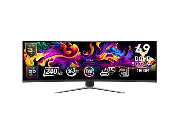 MSI MPG 491CQPX QD-OLED dataskjerm 124,5 cm (49") 5120 x 1440 piksler Dual QHD Black Sort