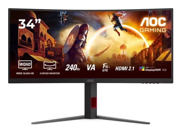 AOC G4 CU34G4Z, 86,4 cm (34"), 3440 x 1440 pixlar, Wide Quad HD, LED, 1 ms, Svart, Röd Svart, Röd