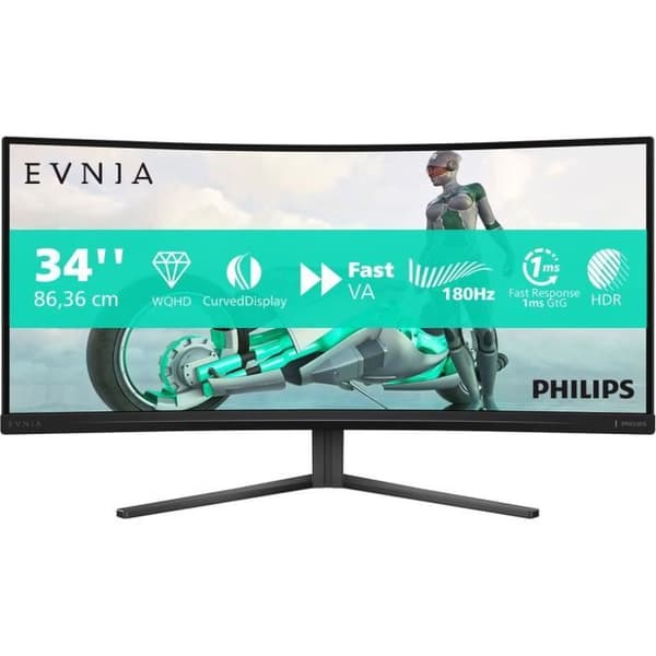 PC-skärm - PHILIPS - Evnia 34M2C3500L - 34" WQHD - Böjd panel - 180Hz - 0,5ms - HDR - HDMI/DP - Svart Svart