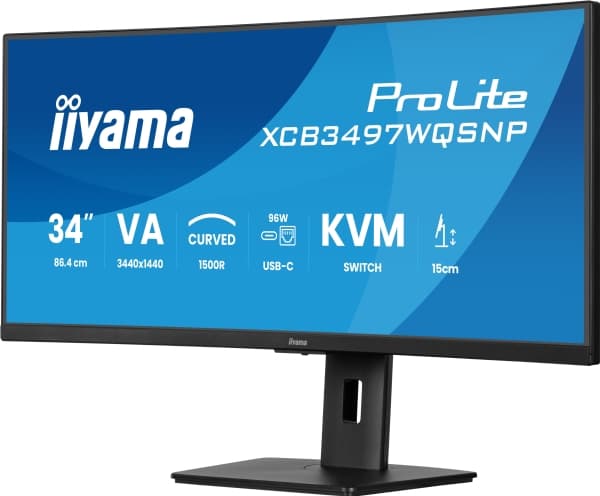 iiyama ProLite XCB3497WQSNP-B1 - LED-skärm - böjd - 34" - 3440 x 1440 UWQHD @ 120 Hz - VA - 350 cd/m² - 3000:1 - 0.4 ms - HDMI, DisplayPort, USB-C -