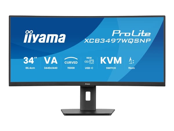 iiyama ProLite XCB3497WQSNP-B1 - LED-skjerm - kurvet - 34" - 3440 x 1440 UWQHD @ 120 Hz - VA - 350 cd/m² - 3000:1 - 0.4 ms - HDMI, DisplayPort, USB-C Sort