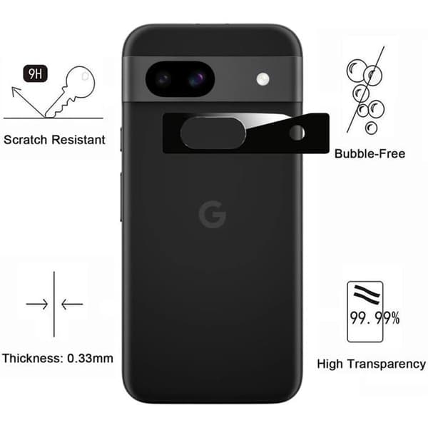 Skyddskamera - Phonillico - Google Pixel 8a - Paket med 2 - Härdat glas - Svart