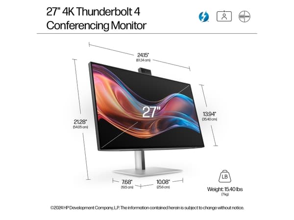 HP Series 7 Pro 27 tum 4K Conferencing Monitor – 727pm, 68,6 cm (27"), 3840 x 2160 pixlar, 4K Ultra HD, LCD, 5 ms