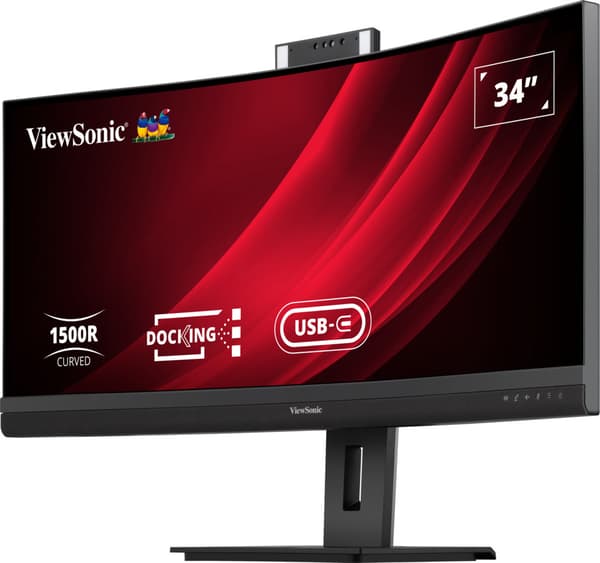 ViewSonic VG3457CV 34” UWQHD 21:9 böjd dockningsskärm för videokonferens med Windows Hello & Zoom®-certifierad popup-webbkamera