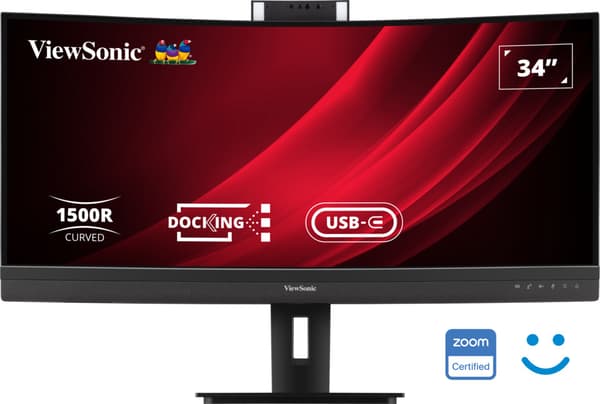 ViewSonic VG3457CV 34” UWQHD 21:9 böjd dockningsskärm för videokonferens med Windows Hello & Zoom®-certifierad popup-webbkamera