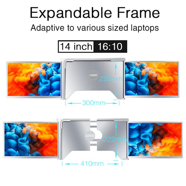 Bærbar Tri-Skærm Monitor, 15 Tommer Full HD Skærm, Én Kabel Dobbelt Skærm, Windows og MacOS Kompatibel