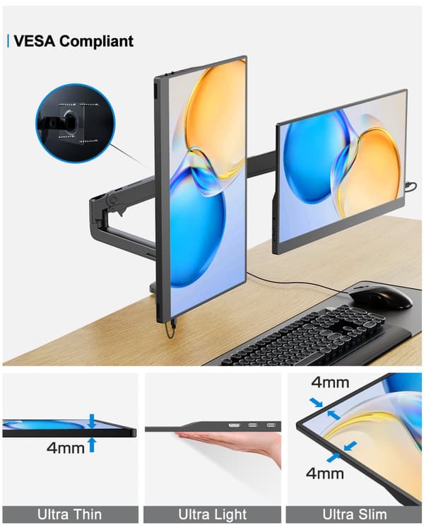 Bærbar Touchscreen Skærm, 15,6 Tommer IPS Display, 1920 x 1080 Opløsning,EU-stik