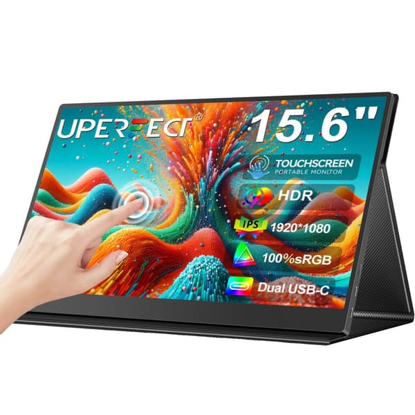 Bærbar Touchscreen Skærm, 15,6 Tommer IPS Display, 1920 x 1080 Opløsning,EU-stik