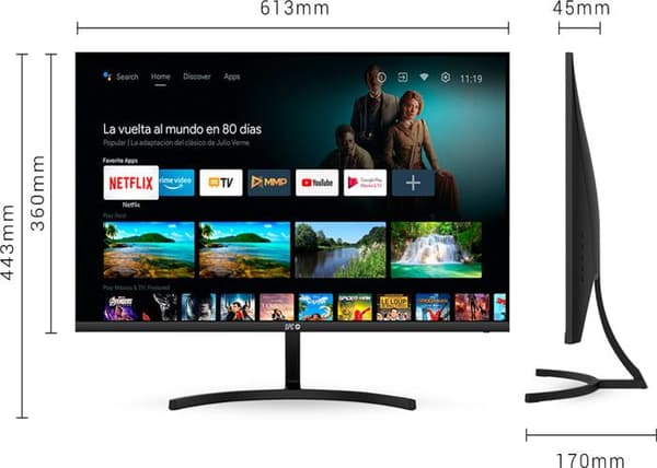 SPC SMART MONITOR 27 – 27" Full HD Android TV PC-skärm, mobilanslutning, fjärrkontroll och tillgång till strömmande innehåll