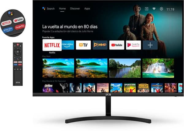 SPC SMART MONITOR 27 – 27" Full HD Android TV PC-skärm, mobilanslutning, fjärrkontroll och tillgång till strömmande innehåll Svart