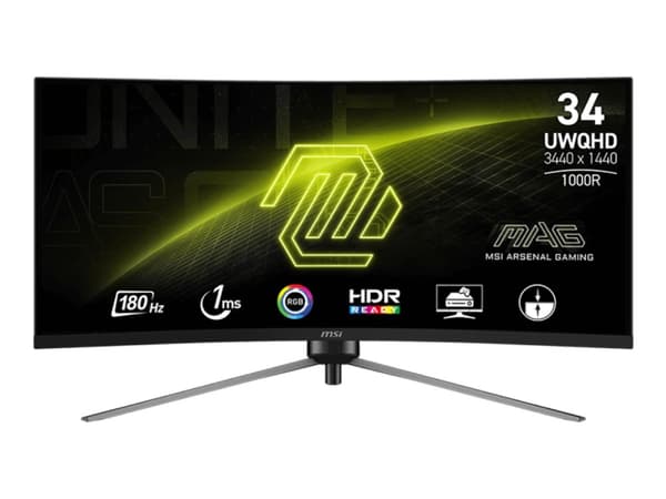 MSI MAG 345CQRDE - LED-skjerm - gaming - kurvet - 34" - 3440 x 1440 UWQHD @ 180 Hz - VA - 300 cd/m² - 3000:1 - 1 ms - 2xHDMI, DisplayPort - svart