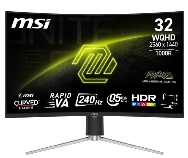 MSI MAG 325CQRXF E2, 80 cm (31.5"), 2560 x 1440 piksler, Wide Quad HD, LED, 0,5 ms, Sort