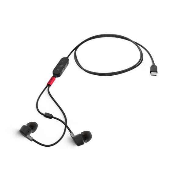 Lenovo Go - Headset - in-ear - trådbunden - aktiv brusreducering - USB-C - Thunder Black - certifierad för Skype for Business, certifierad för Microso