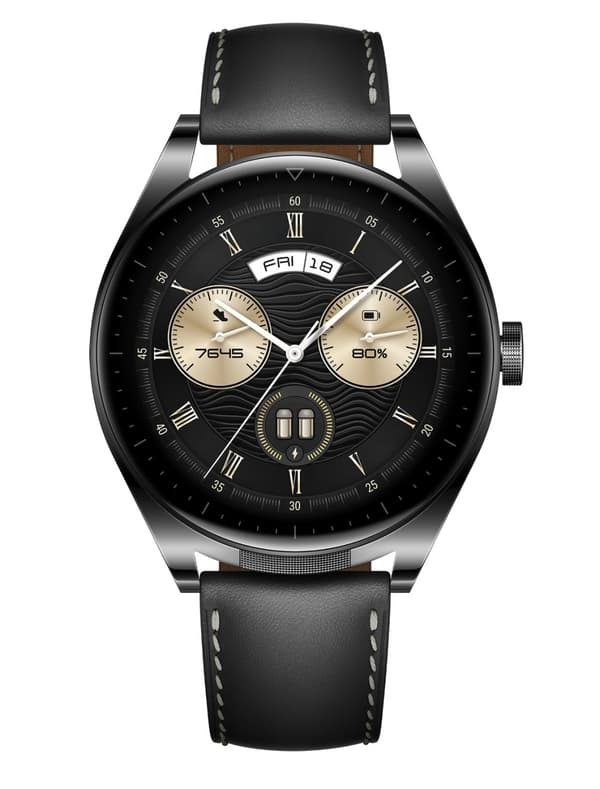 Huawei Watch Buds - 47 mm - rustfrit stål - smartwatch med rem - læder - håndledsstørrelse: 140-210 mm - display 3,6 cm (1,43") - Bluetooth, NFC - 66,