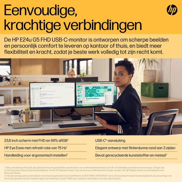 HP Inc. HP E24u G5 - E-serien - LED-skärm - 60,5 cm (23,8") - 1920 x 1080 Full HD (1080p) @ 75 Hz - IPS - 250 cd/m² - 1000:1 - 5 ms - HDMI, DisplayPor
