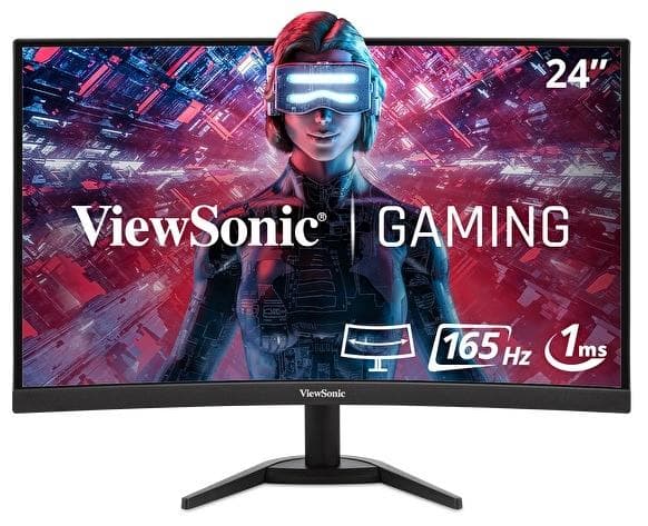 ViewSonic LED-skärm Böjd 61 cm 61,00 cm (24") 23,6" Synlig 1920 x 1080 Full HD 1080p @ 165 Hz VA 250 cd/m² 3000:1 1 ms 2xHDMI DisplayPort-högtalare [E