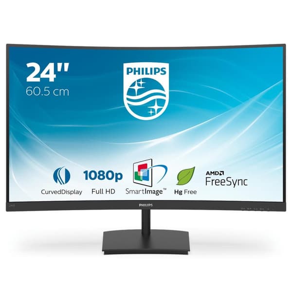 Philips 241E1SC - Full HD buet skærm - 24 tommer Sort