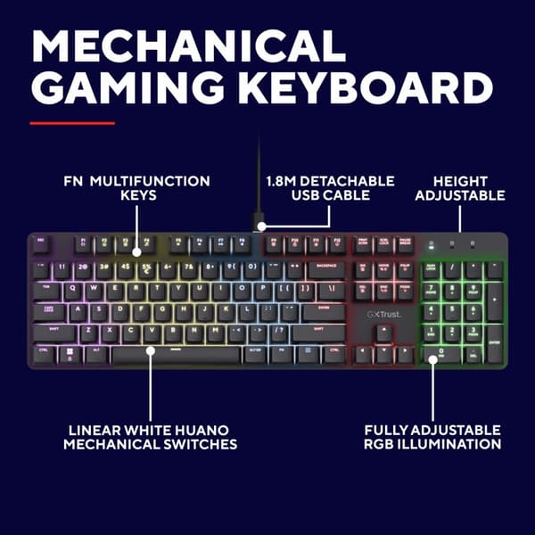 Trust GXT 871 Zora Mekaniskt gamingtangentbord Nordisk layout