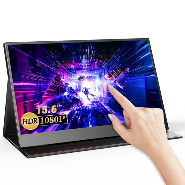 Bærbar Touchscreen Skærm, 15,6 Tommer 1080P Display, Indbyggede Højttalere,sort, EU-stik
