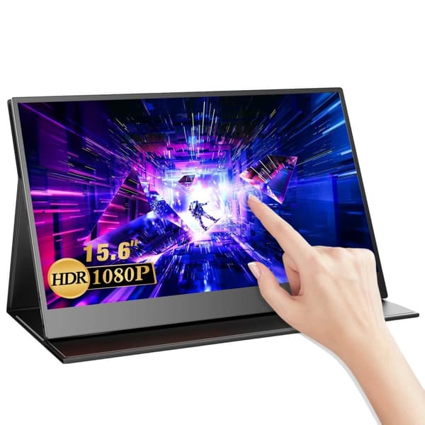 Bærbar Touchscreen Skærm, 15,6 Tommer 1080P Display, Indbyggede Højttalere,sort, EU-stik