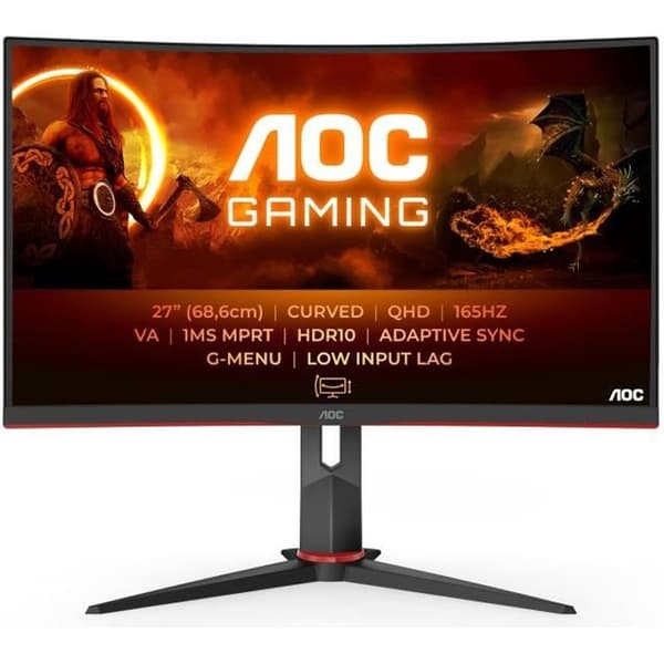 Böjd PC Gamer-skärm - AOC - CQ27G2S/BK - 27" VA QHD 1ms 144Hz HDMI DisplayPort USB HP Pivot Justerbar i höjdled Freesync