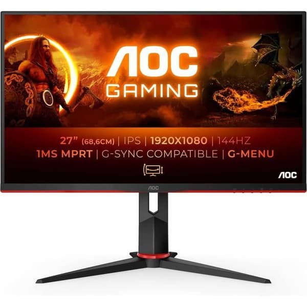 AOC Gaming 27G2 - FHD-monitor 27 tum, 144 Hz, 1 ms, HDMI, DisplayPort, Free-Sync svart/rodr Svart, Röd