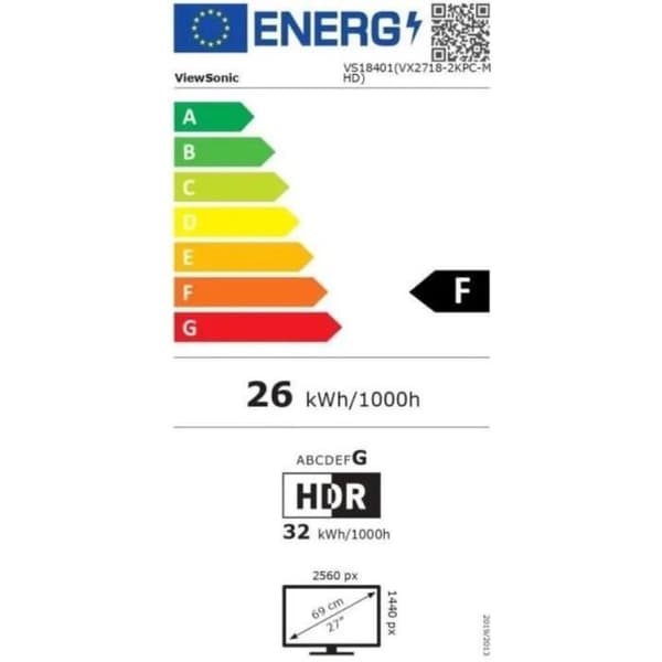 Kaareva PC-pelinäyttö - VIEWSONIC - 27 - VX2718-2KPC-MHD - QHD - VA-paneeli - 1 ms - 180Hz - 2 x HDMI / DisplayPort -
